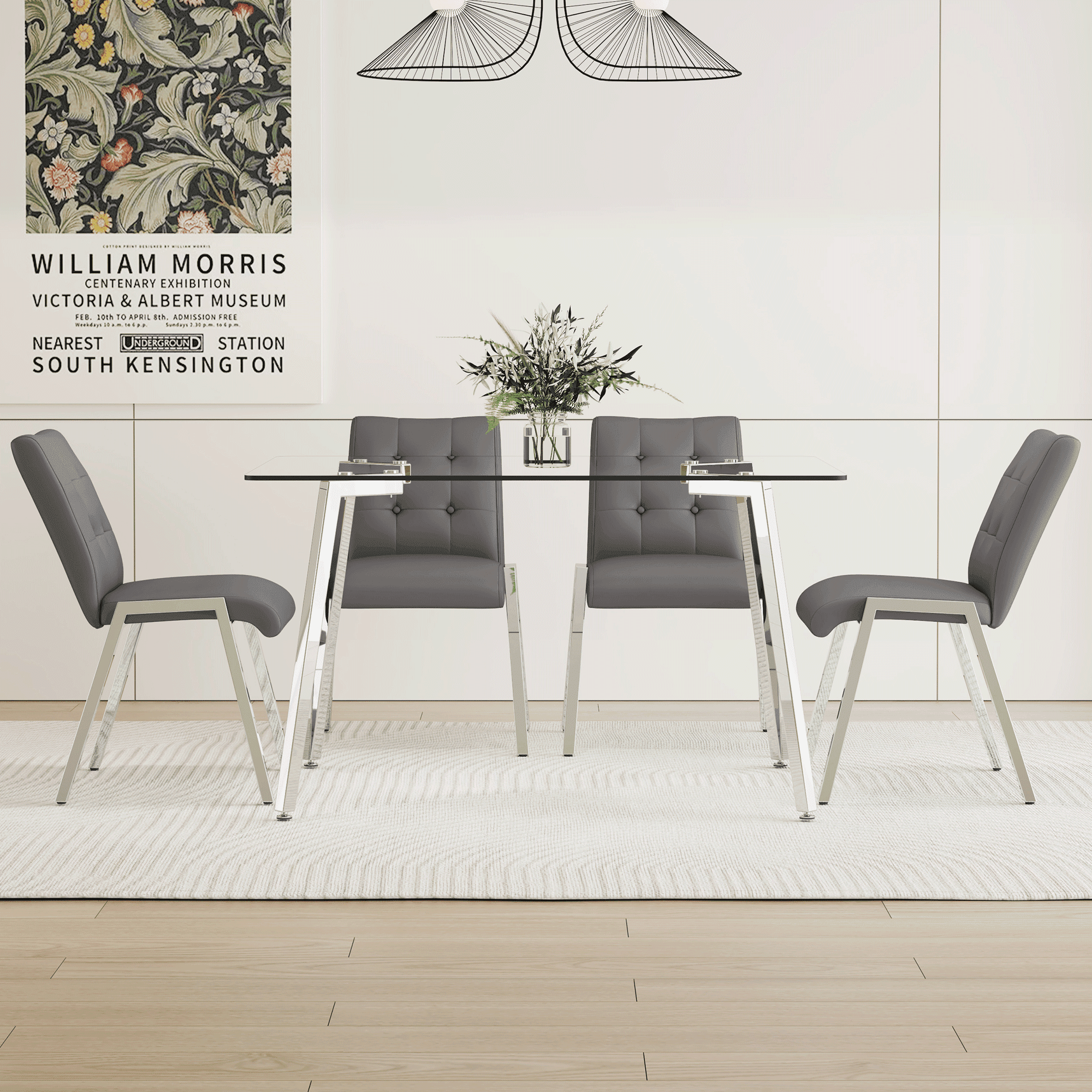 Glass Dining Table Set, Sudica Rectangular Kitchen Table with ...