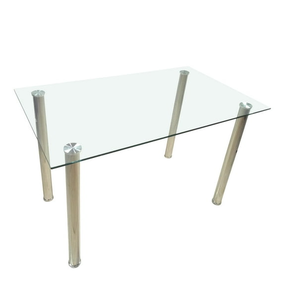 Glass Dining Table for 4, 43" Rectangular Kitchen Table with Stainless Steel Legs and Rounded Corner, Modern Dining Room Table for Small Living Room