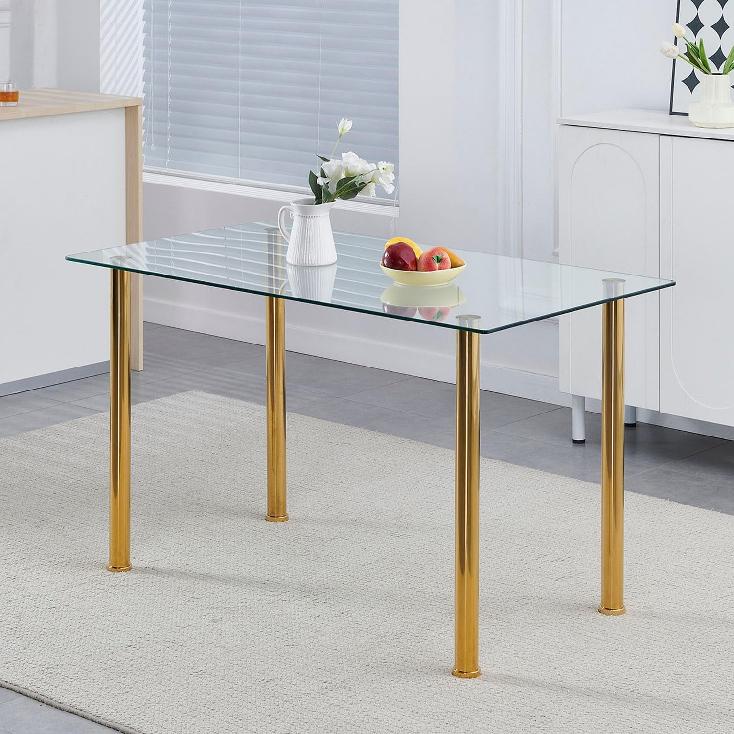 Glass Dining Table for 4, 47.2" Modern Clear Tempered Glass top Dining ...