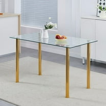 Glass Dining Table for 4, 47.2" Modern Clear Tempered Glass top Dining Room Table with Gold Legs for Kitchen, Small Space