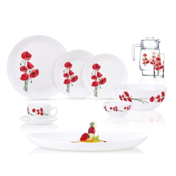 Glass Dinner Set Diwali Hypnosis Glass Dinnerware Set of 46 for 6 pers. Dinner Plates Desser Plates Deep Plate Oval Dish Salad Bowls Decanter with a lid Mug and Saucer for Kitchen
