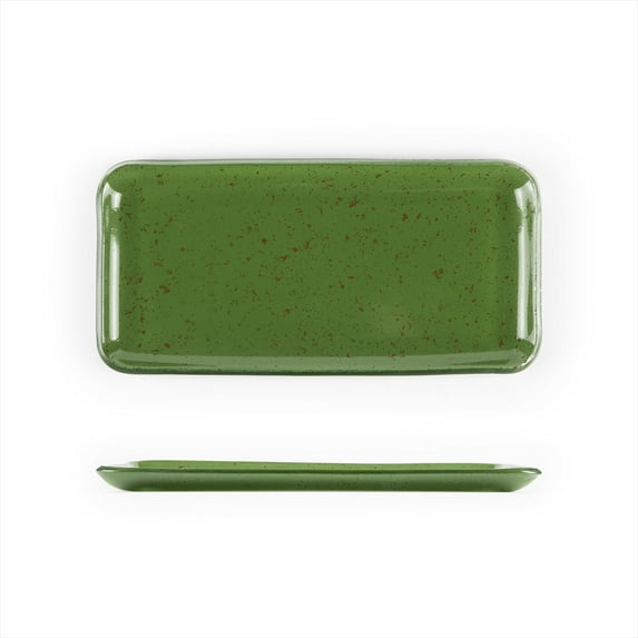 Turgla Fusion Glass Dinnerware 12.25" x 6" x h:1" Rectangular Basil Glass Platter, Set of 6 (01-018-31BSL)