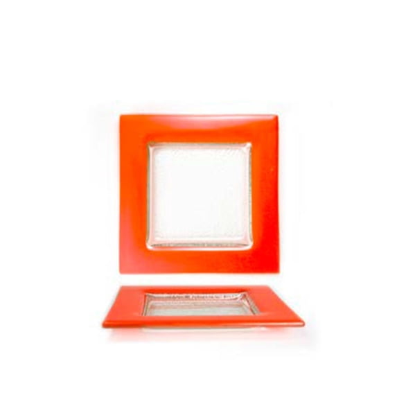 Turgla Fusion Glass 6" x 6" Square Orange Glass Plate (Set of 4)