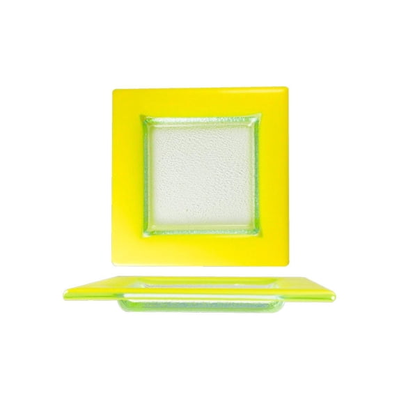 Glass Dinnerware 6" x 6" Square Yellow Glass Plate (Set of 4)