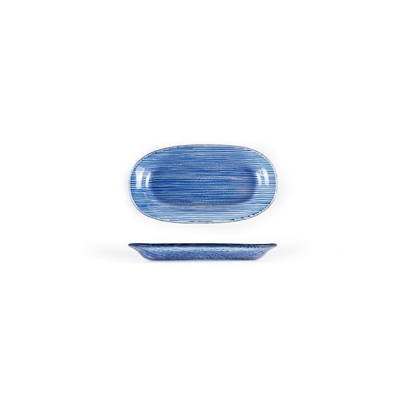 Turgla Fusion Glass 7.75" x 4.25" x h:0.5" Oval Blue Glass Platter (Set of 4)