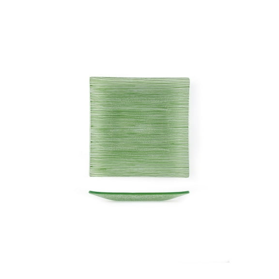 Turgla Fusion Glass Dinnerware 7.75" x 7.75" Square Green Glass Plate, Set of 12 (02-414-20GRN)