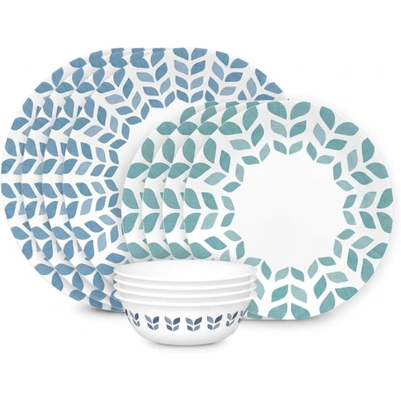 Glass Dinnerware Set Chip and Crack Resistant Triple Layer 12 Piece Set