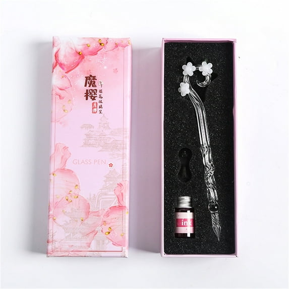 Glass Dip Pen Ink Set, Gaqring Handcrafted High Borosilicate Glass Calligraphy Pens, 5ml Leak-Proof Ink Bottles with Decorative Sequins for Writing Drawing Gift