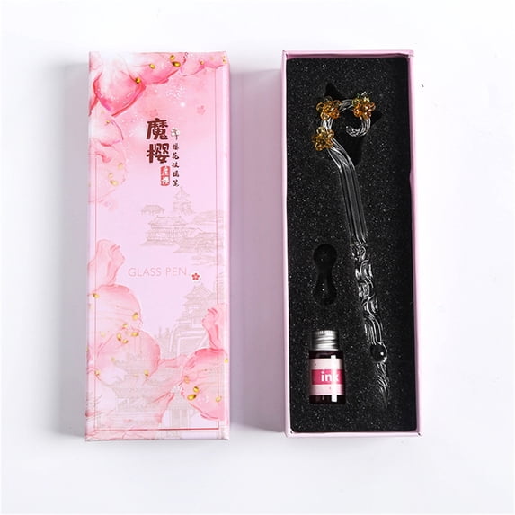 Glass Dip Pen Ink Set, Gaqring Handcrafted High Borosilicate Glass Calligraphy Pens, 5ml Leak-Proof Ink Bottles with Decorative Sequins for Writing Drawing Gift
