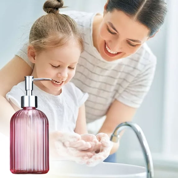 Glass Dispenser Bottle, Usupdd 300ml Refillable Soap Pump for Hand Soap Lotion Shampoo, Leakproof Bathroom Kitchen Countertop Container with Elegant Design for Home Travel, Pink