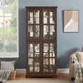 thumbnail image 1 of Glass Display Cabinet, 68" H Curio Cabinet with Adjustable Shelves and 4 Glass Doors, Light Bulb Included, Elegant Antique Showcase, for Living Room/Home Office, Cherry, 1 of 9