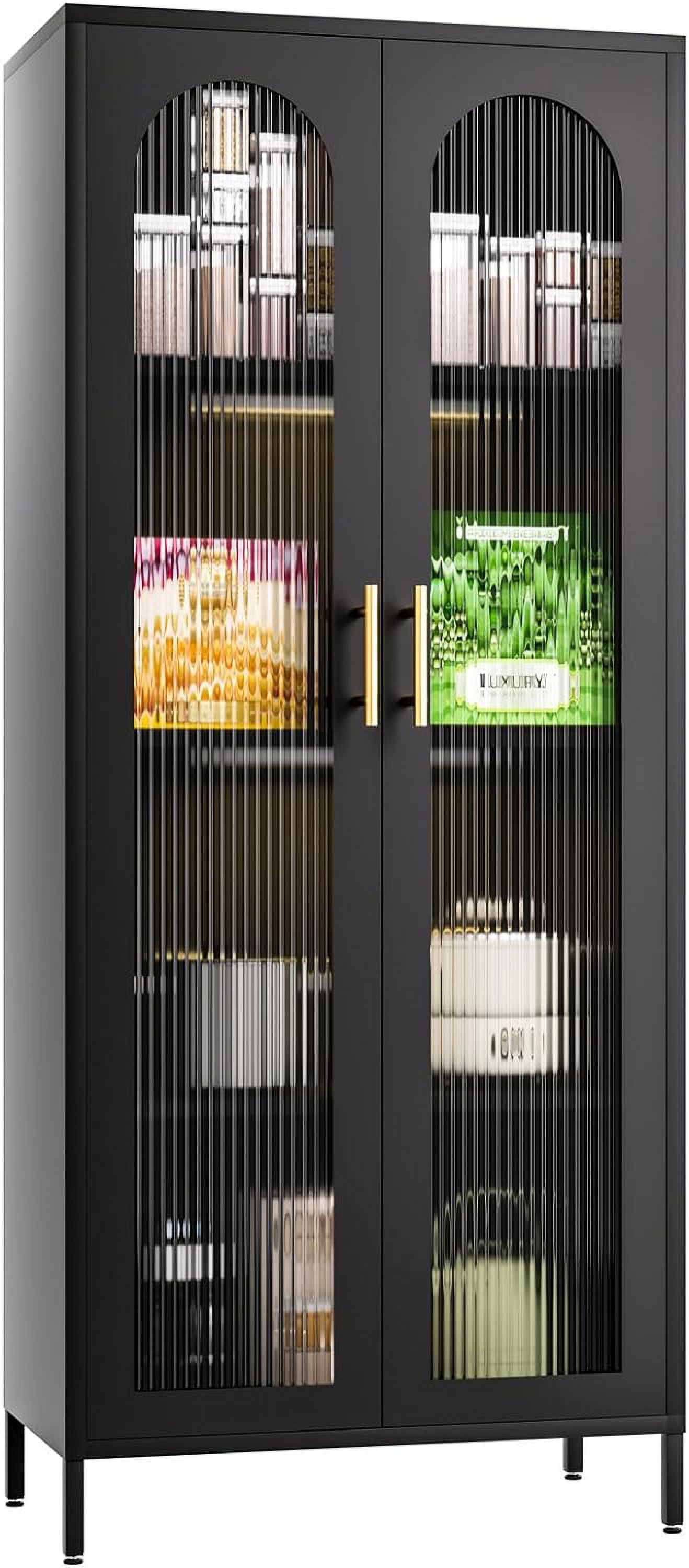 Glass Display Black Storage with Fluted Glass Metal