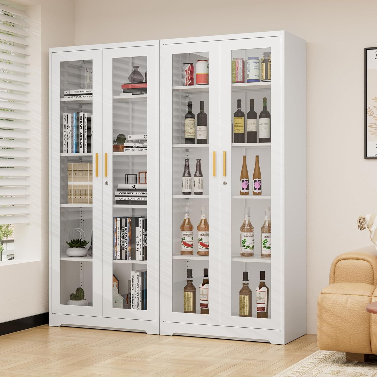 Glass Display Case,Curio Cabinets with Glass Doors,White 71\, image size:1500x1500