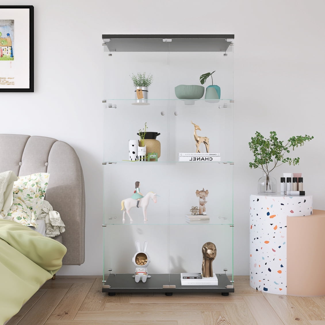 Glass Display Case with Door, Display Cases for Collectibles with 4 ...