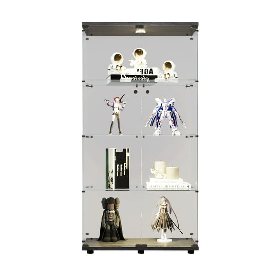 Glass Display Case with Door, Display Cases for Collectibles with 4-Tier Shelves and Metal Handle, Floor Freestanding Display Cabinet Curio Cabinets with Glass Doors for Living Room, Bedroom, Office
