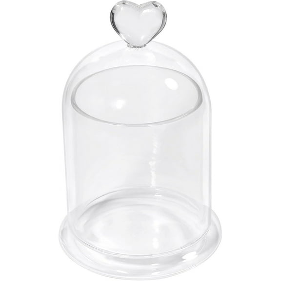 Glass Display Cloche Dome with Heart Shape Base Clear Glass Cover for Candle Holder Flower Plant Collections 102x158mm/4x6.2inch for DIY