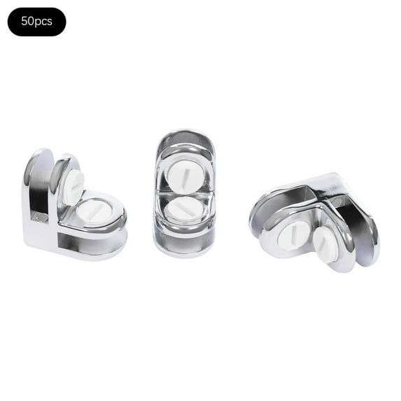 Glass Display Connector, Glass Clamp Clips, 50Pcs Chrome 2-Way Glass Display