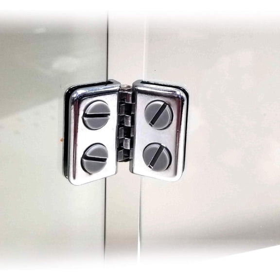 Glass Display Connector with Hinge, Hinged 2 Way Joiner for Glass & Plexiglass Panels up to 3/16" Thick, Made of Metal, Chrome Finish, 10 Pack