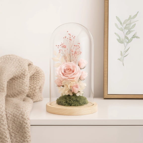 Glass Display Dome with Wooden Base, 5.9x11.8 inch High Borosilicate Glass Cover for Collectibles, Flowers, Home Decor and Protective Display Case