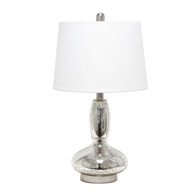 Mercury Glass Gourd-Shaped Nightstand Lamp with White Empire Shade