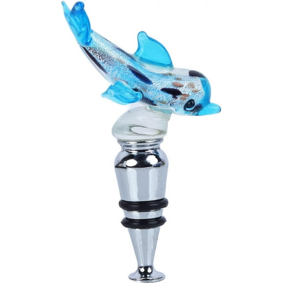 Glass Dolphin Wine Stopper - Light Blue