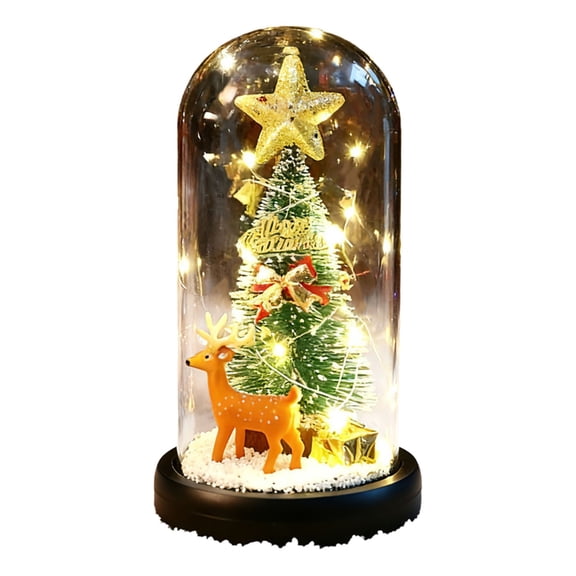 Glass Dome Christmas Tree Light with Melody and Rotating Motion, Tabletop Ornament for Mantel and Shelf