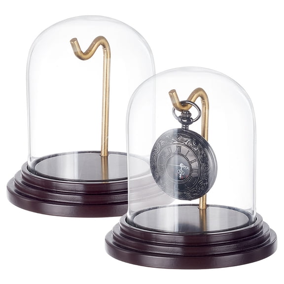 Glass Dome Cloche Cover Bell Jar with MDF Base and Golden Tone Iron Support for House Container Dried Flower Display Decoration Clear