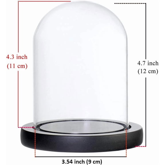Glass Dome Cloche with LED Light Base Countertop Small Bell Jar Display Dome Clear Glass Display Case Deco, 4.33" D X 4.7" H, Valentines Day Gifts