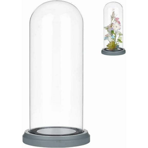 Glass Dome Cover 4.92x10.35 Inch Cloche Bell Jar Terrarium with Wood Base Decorative Display Dome Case for Plants Flower Christmas Display Decoration Clear DIY