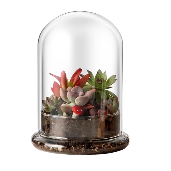 Glass Dome Cover Decorative Display Case Cloche Bell Jar Terrarium with Base Clear 150x210mm for DIY