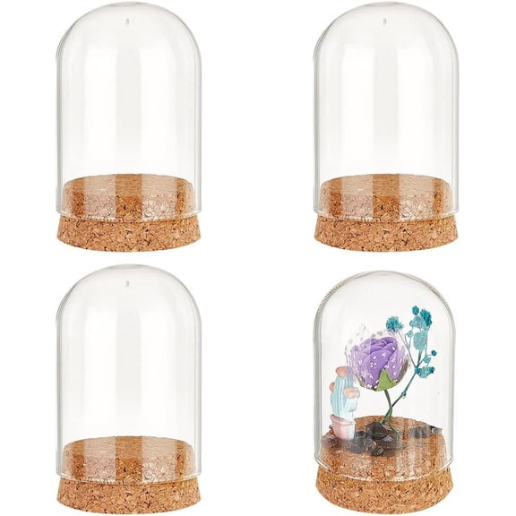 Glass Dome Cover Decorative Display Case Cloche Bell Jar Terrarium with Cork Base Clear 50x70mm