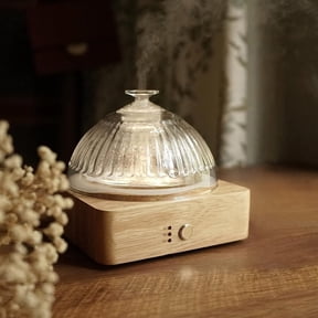 Glass Dome Essential Oil Diffuser with Reservoir & Wood Base-No Plastic, 200ml Ultrasonic for Aromatherapy Timer 7 Color Light Auto-Off Home Office Yoga Pilates