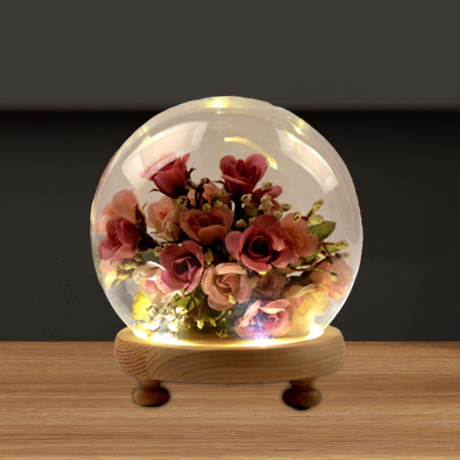 Glass Dome Flower Glass Cover with Wood Base Preserved Flower Cover
