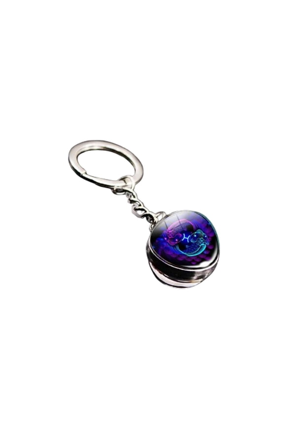 Glass Dome, Silver Keychain, Lobster Clasp, Keychain Clasp, Metal Ring, Keyring, Clasp, Astrological Sign, 1inRound Charm, Double Sided, 1 Pc