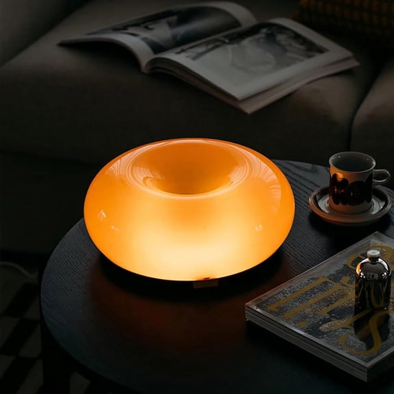 Glass Donut Atmosphere Lamp,Modern Glass Table Lamp Orange,Plug-in Table Lamp,Decorative Desk Lamp,Donut Shaped Bedside Table Lamp for Bedroom Living Room Office