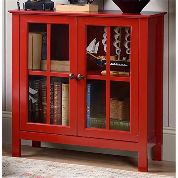 Glass Door Accent & Display Cabinet, Red
