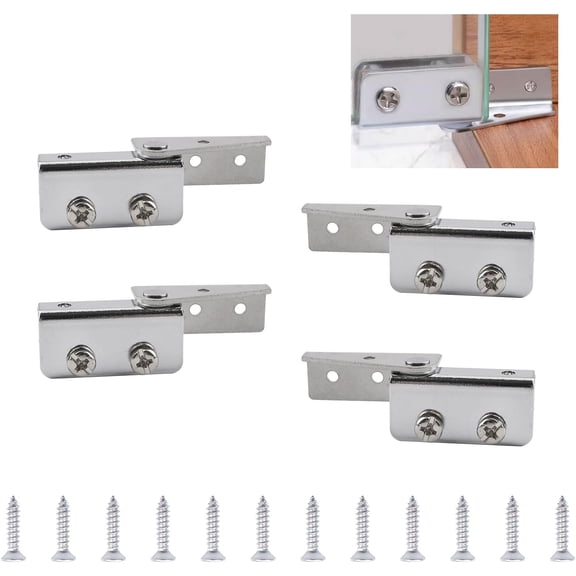 Glass Door Hinge, 2 Pairs Steel Side Mounted Frameless Glass Door Pivot Hinges Clamp Adjustable Cabinet Pivot Hinge Clip Replacement Kit, Fit for Less Than 5mm Free-Swinging Glass Door