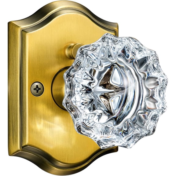 Glass Door Knobs, Antique Brass Crystal Door Knobs with Lock for Privacy Use, Vintage Crystal Interior Door Knobs for Bedroom Bathroom, Crystal Glass Brass Door Knob, 1 Pack
