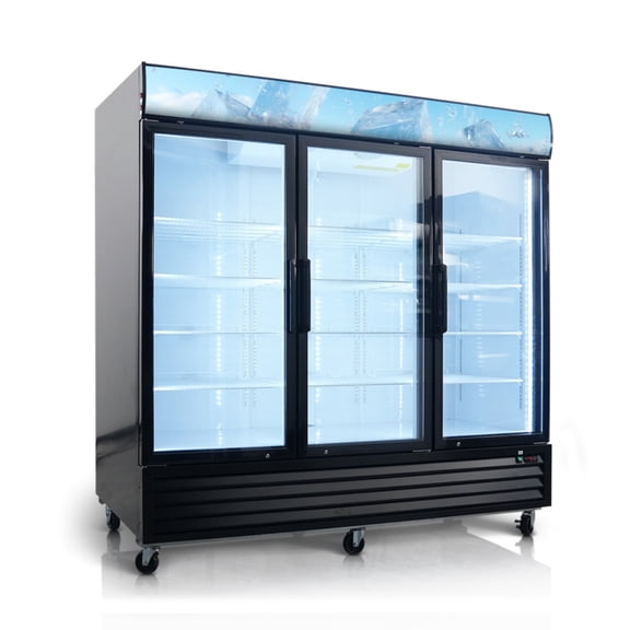 Glass Door Merchandiser Freezer 70 Cu.ft Swing Door Commercial Reach-In Display Freezers with LED Top Panel Upright Freeze Storage