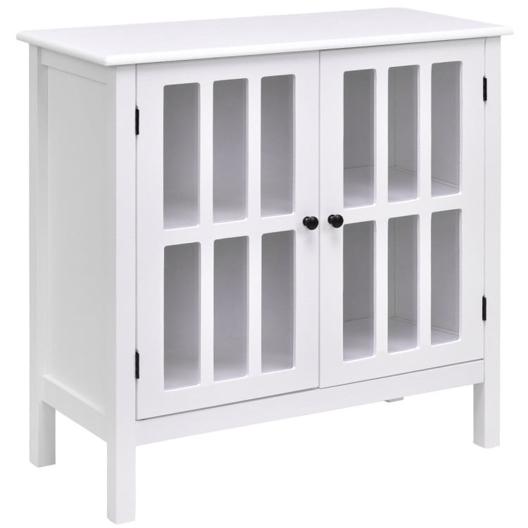White MDF Glass Door Sideboard Buffet Cabinet