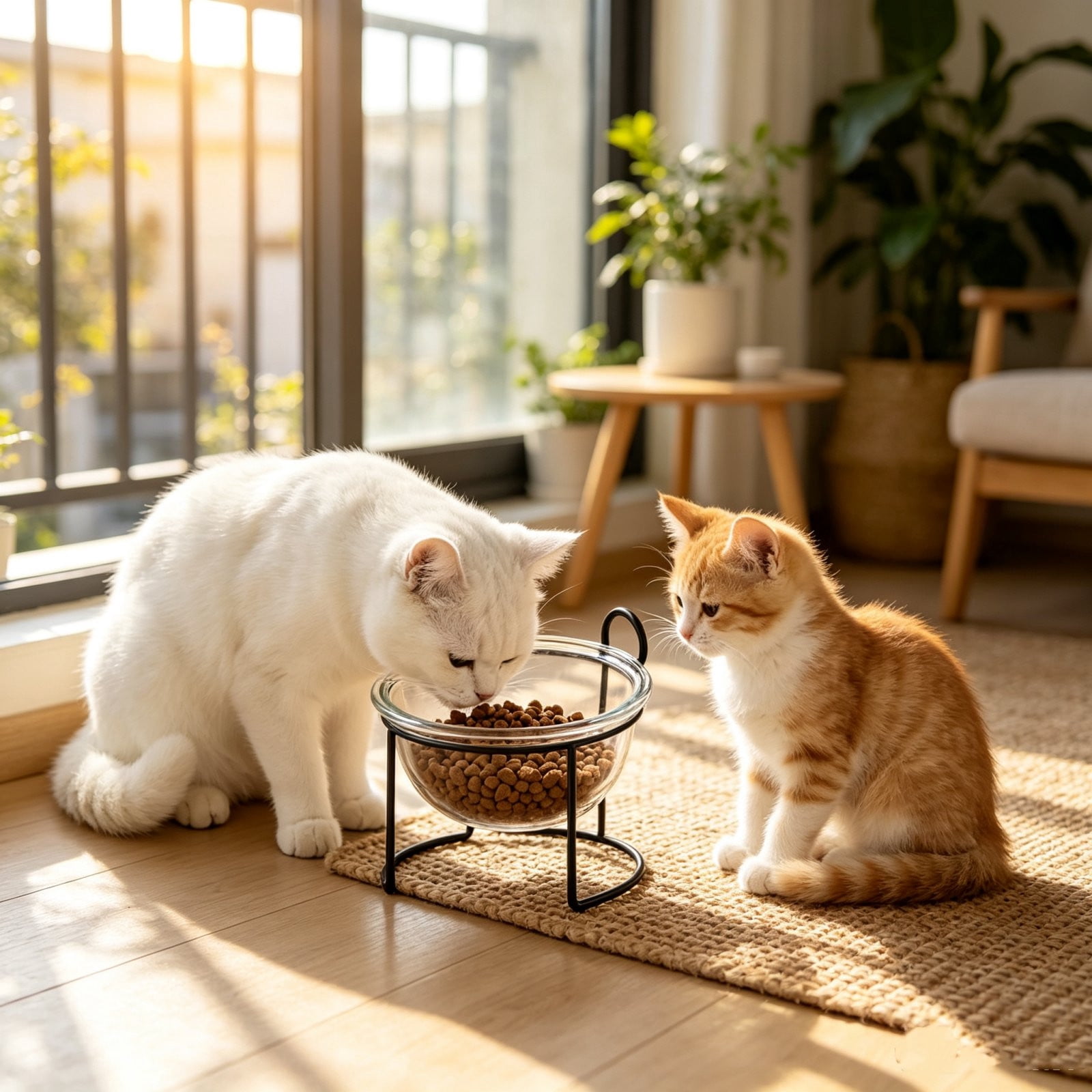 Slanted C Glass Double Cat Bowl, Slanted Design, Black, Cervical Protection ...