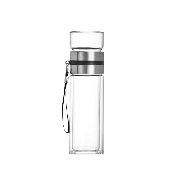 Glass Double Wall Water Bottle with Infuser – Heatproof Tea Separation Cup for Hot & Cold Beverages, Leakproof & Portable for Office, Travel, and Wellness