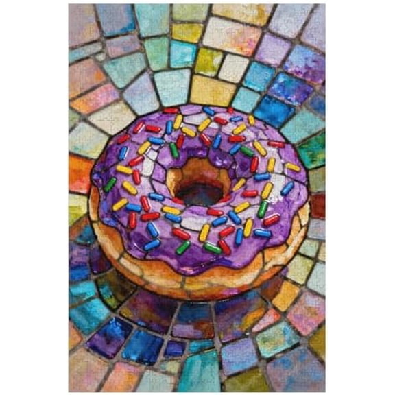 Glass Doughnut Jigsaw Puzzle for Adults 500 Pieces, Stained Glass Doughnut Puzzle, HD Quality, Family Activity & Home Decor, 20.5x15 in