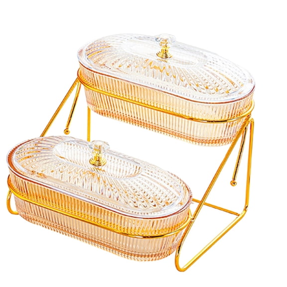 Glass Dried Fruit Snack Dishes Fruit Bowls, 2 tier Innovative Modern Storage Stand for Fruit Cake Snacks