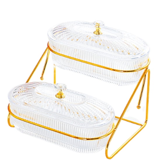 Glass Dried Fruit Snack Dishes Fruit Bowls, 2 tier Innovative Modern Storage Stand for Fruit Cake Snacks