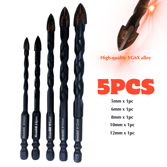 Glass Drill Bit for Masonry Concrete Ceramic Glass 5-12mm 5 pcs a Set