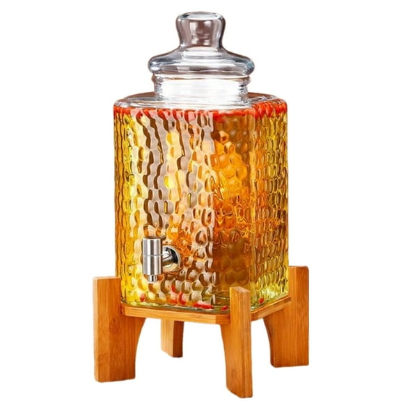Glass Drink Dispenser,Stainless Steel Tap, 5L/7.5L Leak Proof  Cold Water Bottle Beverage Dispenser, with Wooden Stand For Office Camping