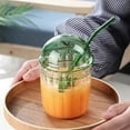 thumbnail image 1 of Glass Drinking Cup with Dome Lid and Straw Reusable Wide Mouth Milkshake Glass 15oz Iced Coffee Tumbler for Home Office Bar Kitchen, 1 of 5