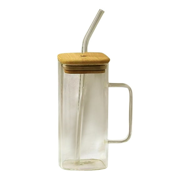 Glass Drinking Cup with Lid - Straw Included - Gift Set