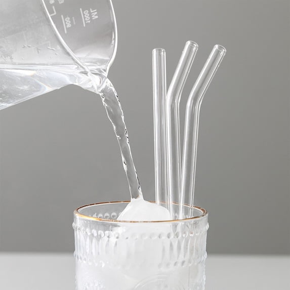 Glass Drinking Straws | Reusable Glass Straw Set with Cleaning Brush | 20cm Clear Borosilicate Glass Straws for Smoothies, Iced Coffee, Cocktails | Anti-Lipstick, Dishwasher Safe